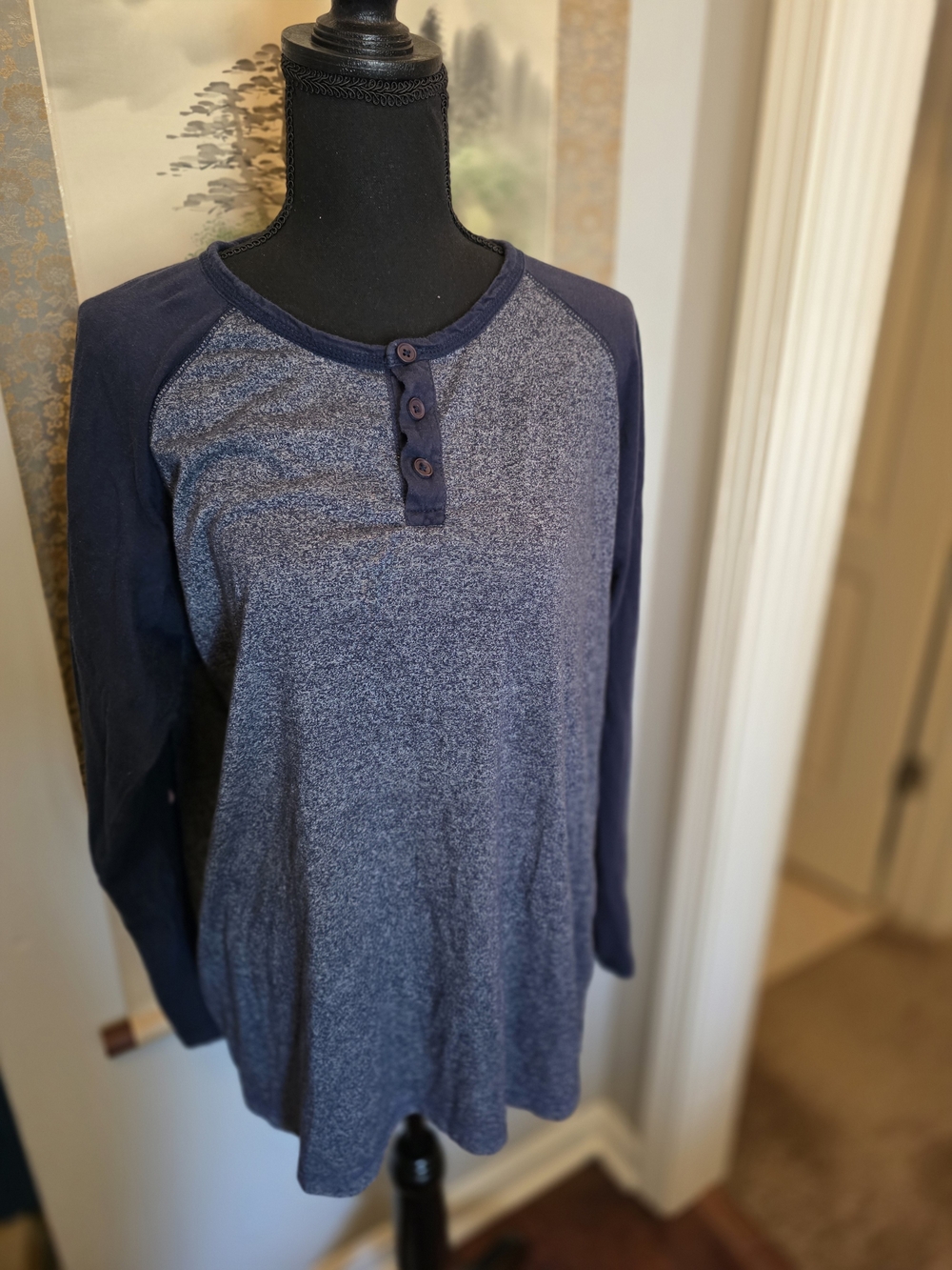 Women's Navy Raglan Long-Sleeve Henley Top